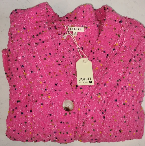 JODIFL Pink Cable Knit Cardigan - fits like Large - Picture 9 of 9